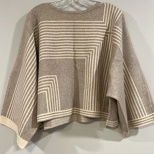 Wynne Collection - XL, beige and tan, cropped 3/4 length sweater